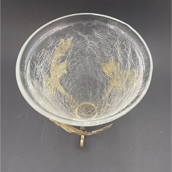 NWT Vintage Brass 1940s Vase Stand With Crackle Crystal Vase 6.75” Tall - Picture 4 of 6